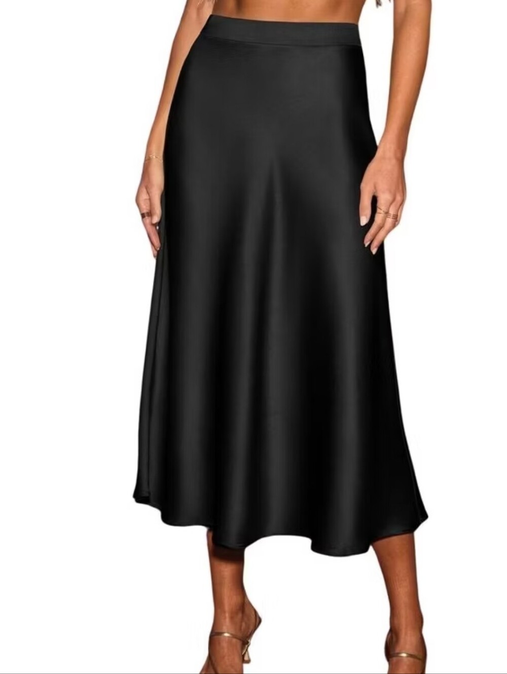 a new day Black Satin Midi Skirt